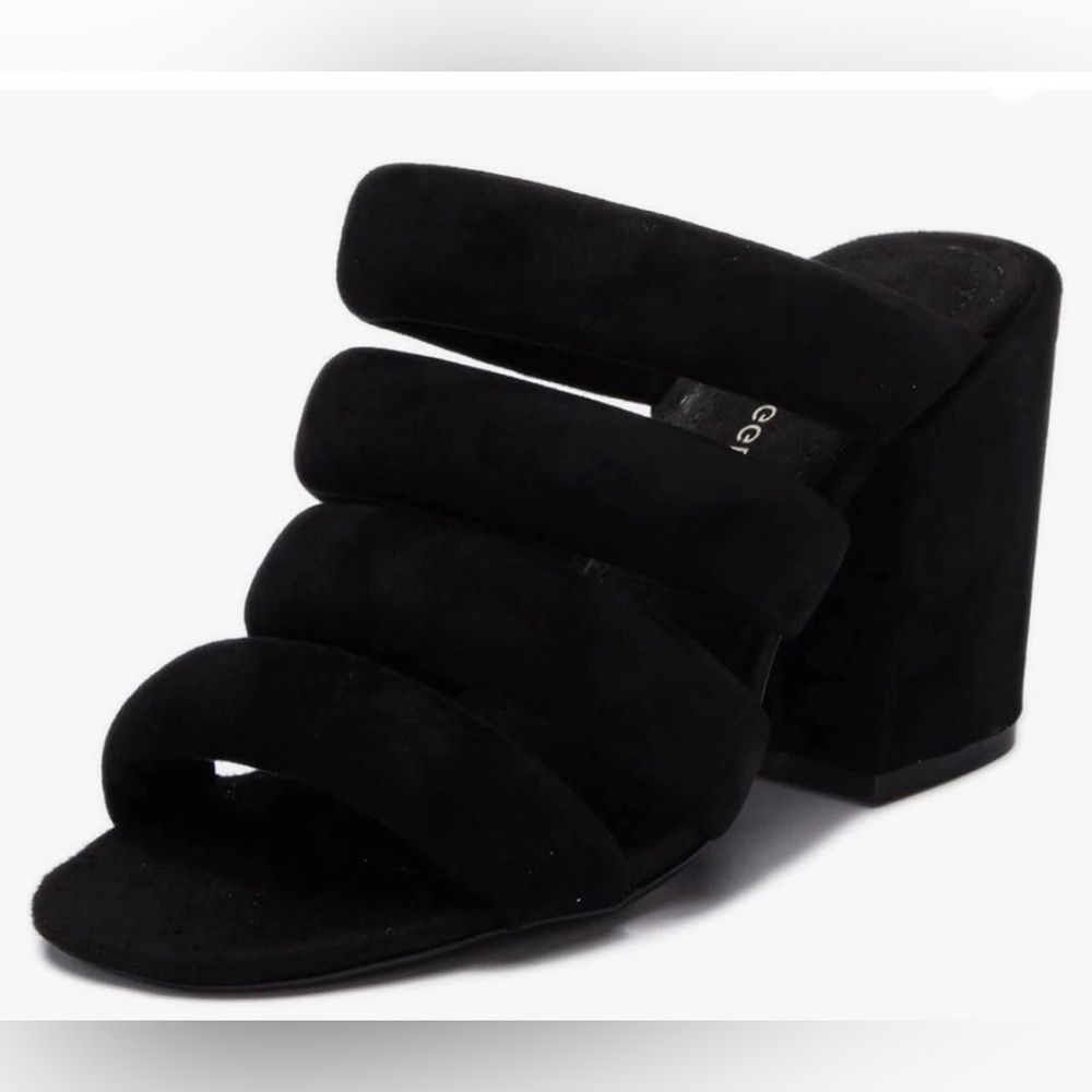 Kelsi Dagger Black Suede Strappy Block Heel Mules